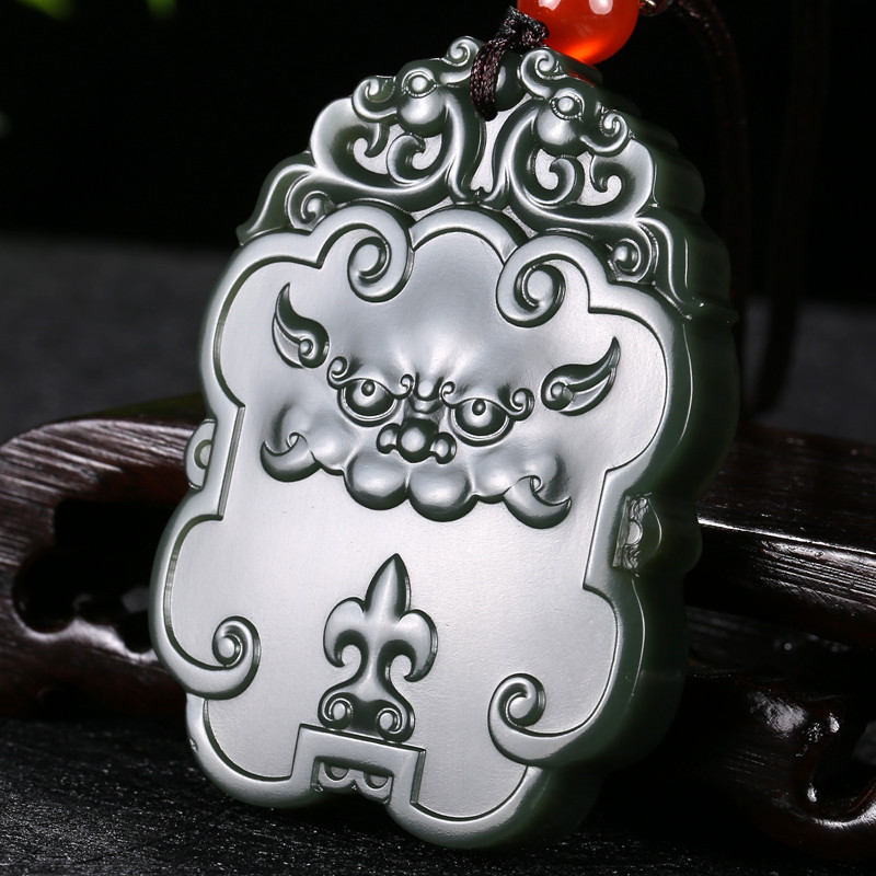 【直供周】和田玉青玉【吉祥如意】仿古牌子挂件41.36g