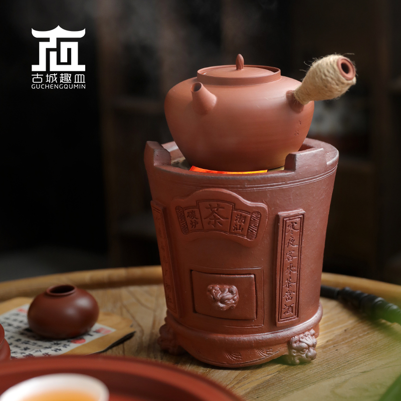 古城趣皿潮汕传统经典红泥对联电炭炉