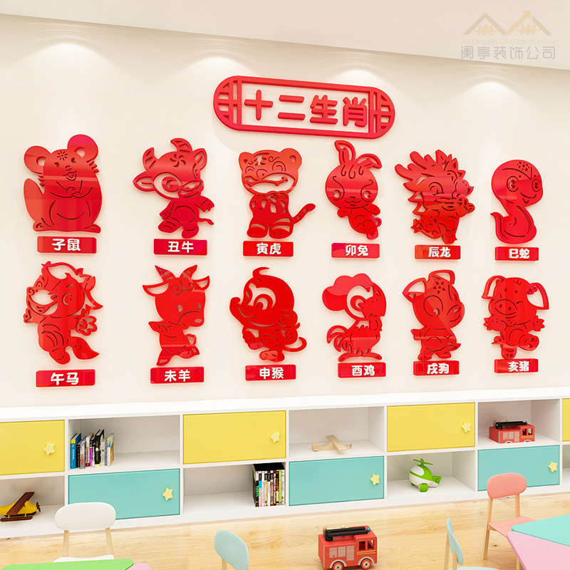 十二生肖墙贴幼儿园环创主题文化墙布置教室走廊楼梯墙面装饰贴纸
