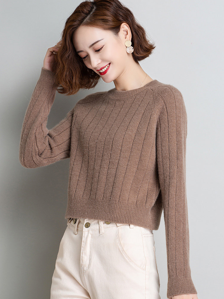 热销时尚毛衣女潮 短款 低领_低领毛衣女秋冬外穿小个子高腰短款宽松