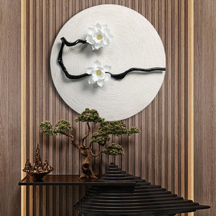 新中式墙饰麻绳圆盘壁饰花客厅圆形墙面装饰挂件墙上美容院装饰品