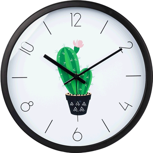时尚简约绿色花草植物画挂钟卧室客厅静音时钟挂表创意石英钟表,可在