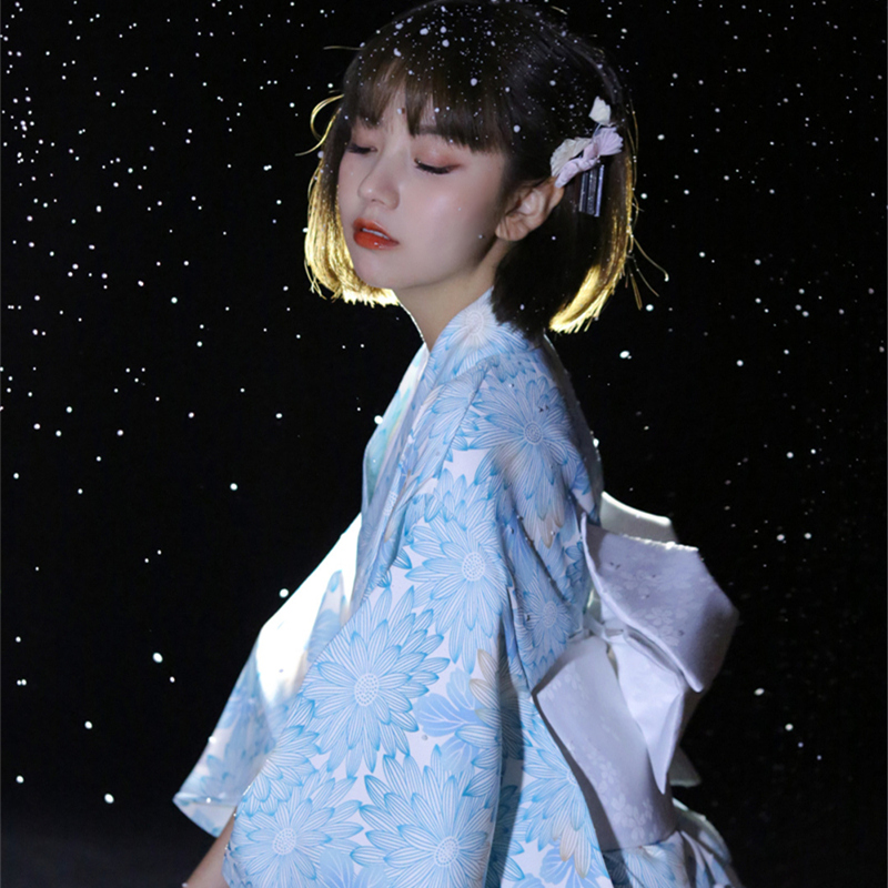 特价和服女正装_和服女正装传统日本改良和服浴衣和风写真蓝色八重樱