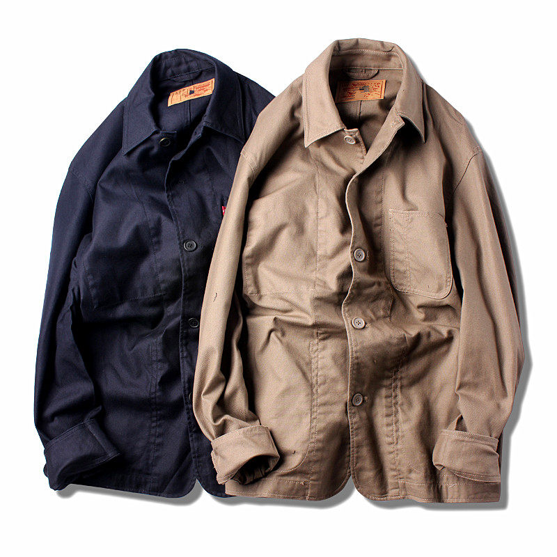 外贸男装秋季男士纯棉纱卡翻领法式三袋工装夹克复古军旅休闲外套