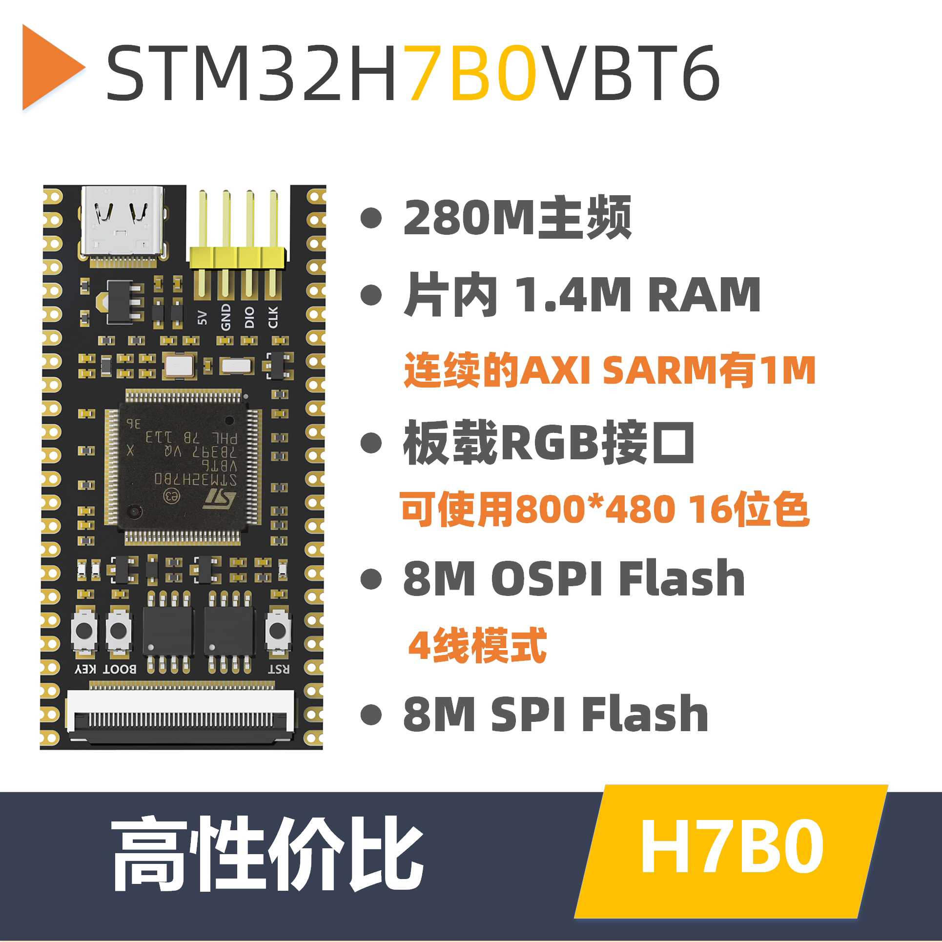 STM32H7B0开发板 核心板 最小系统  VBT6  替换STM32H750/743