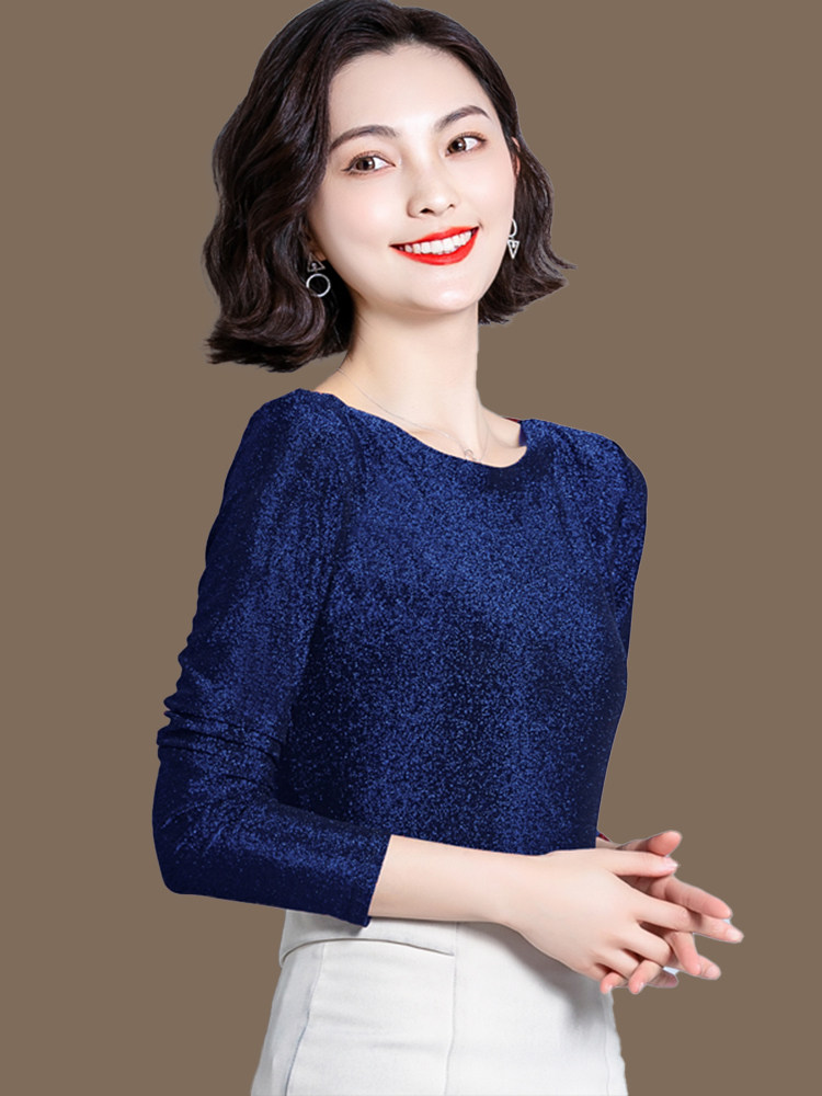 真丝上衣女2020秋季新款中年妈妈网纱亮丝纯色小衫洋气桑蚕丝长袖