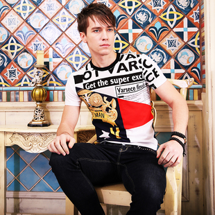 潮流t恤 个性 丝光棉品牌原创弹力男装 pullman普斯莱利欧美圆领时尚