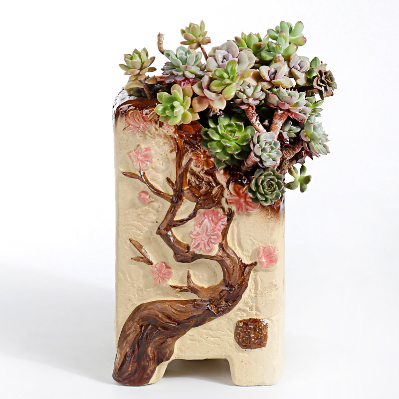 大号特大号口径黑法师兰花多肉花盆透气粗陶高筒款悬崖桩老桩花盆