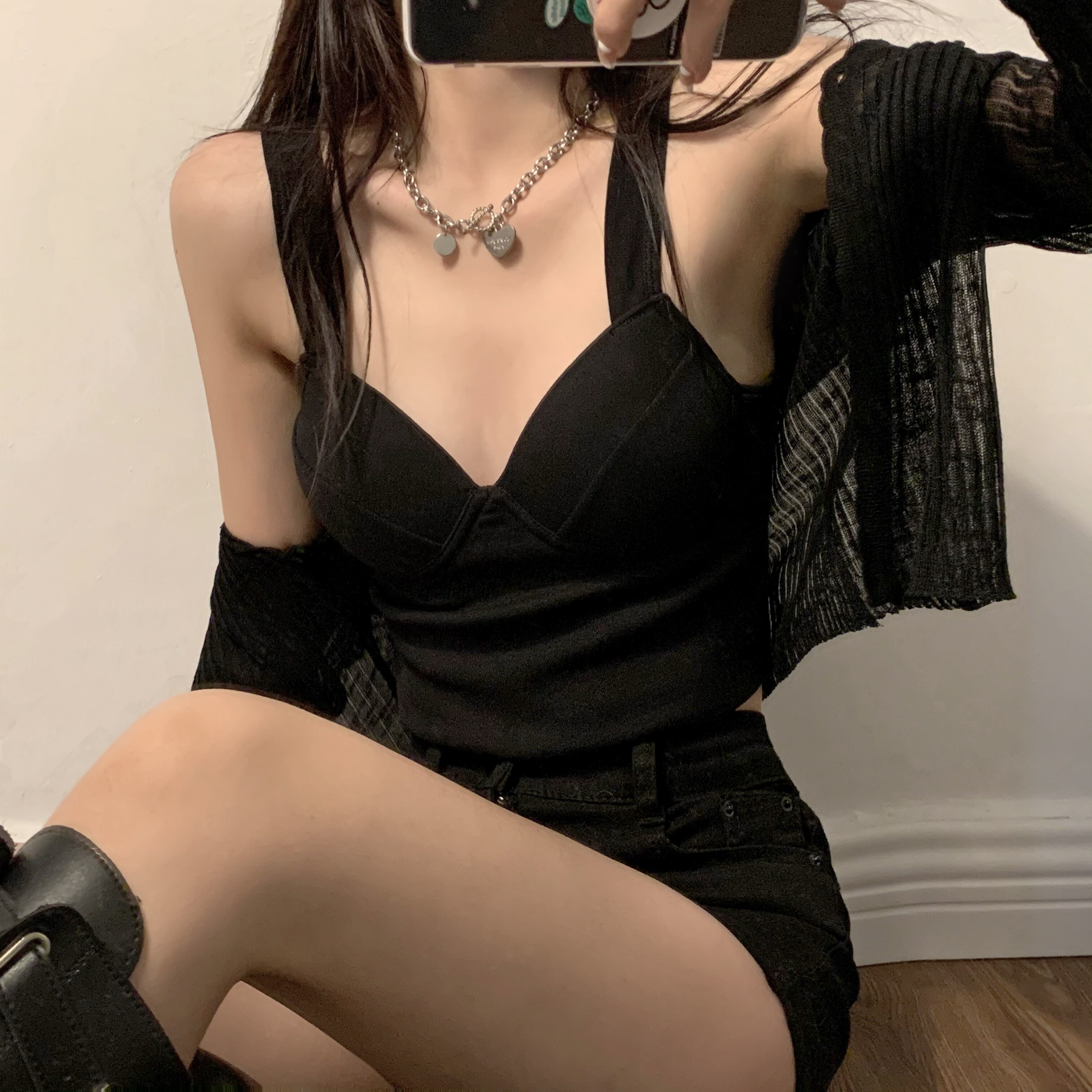 实拍实价   ins辣妹四季百搭固定杯v领性感挺胸聚拢吊带背心内衣