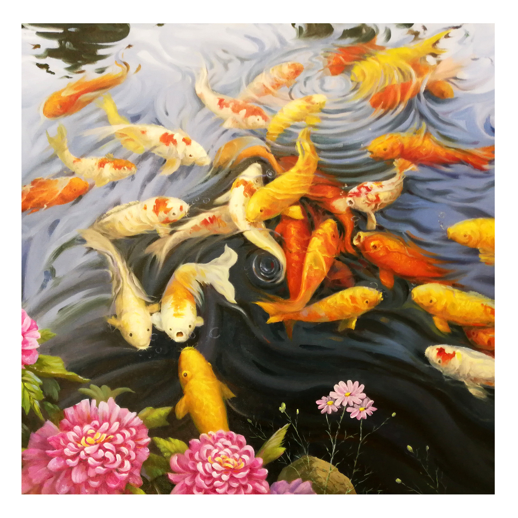 (朝鲜)功勋画家 成哲《锦鲤满堂》万寿台美术创作社 星朝画廊