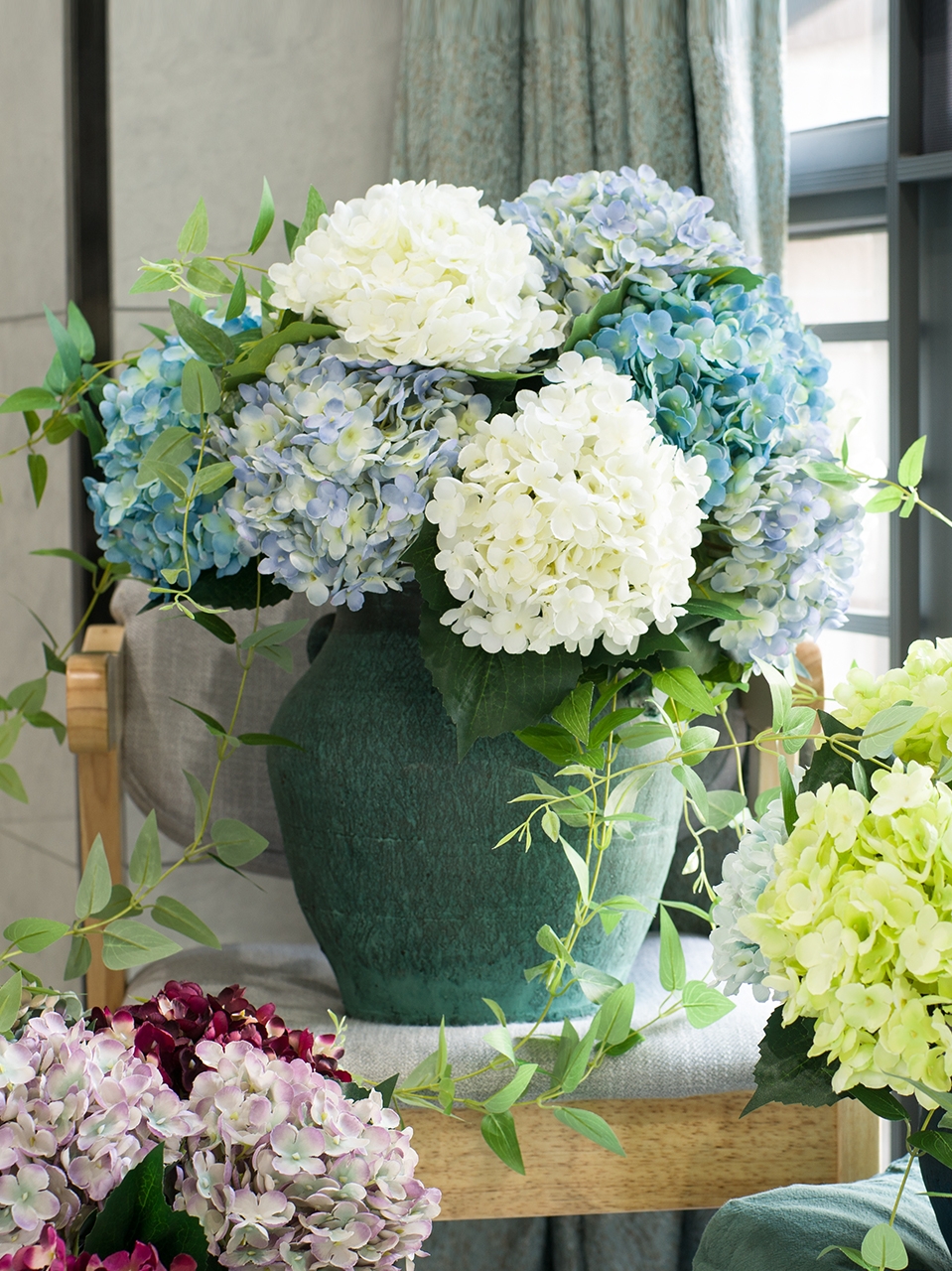 大号绣球仿真花束北欧客厅餐桌假花摆件婚庆装饰花艺绢花落地插花