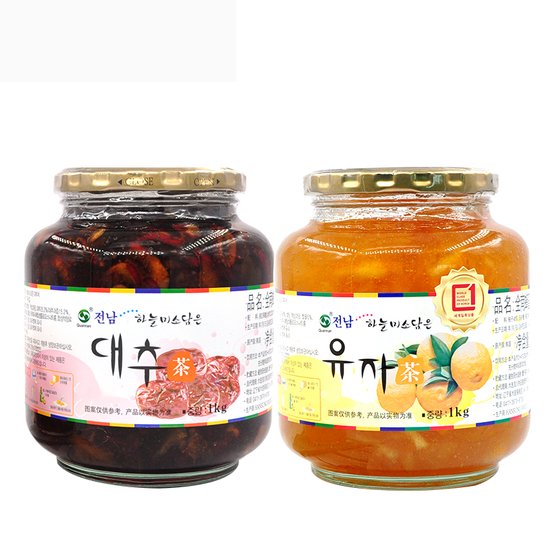 【全南旗舰店】韩国进口全南蜂蜜柚子茶1kg全南蜂蜜大枣茶1kg组合