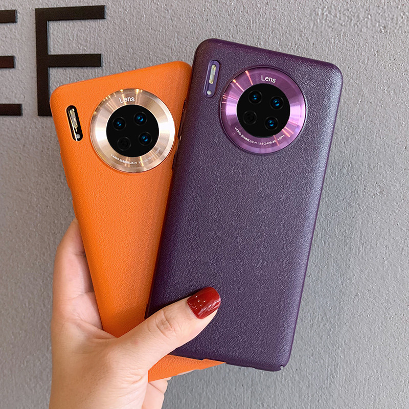 华为mate30epro手机壳丹霞橙真皮素皮5g限量版全包防摔mate40女款网红