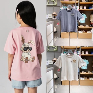 MLB潮牌韩国童装专柜代购2024夏款儿童经典时尚卡通兔洋气T恤0143