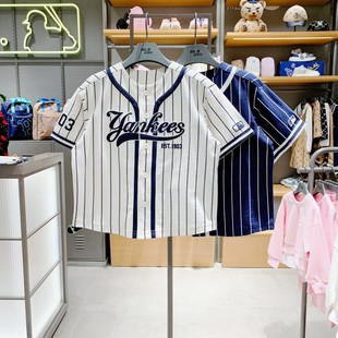 MLB潮牌韩国童装专柜代购2024夏款1儿童时尚条纹短袖开衫外套0143