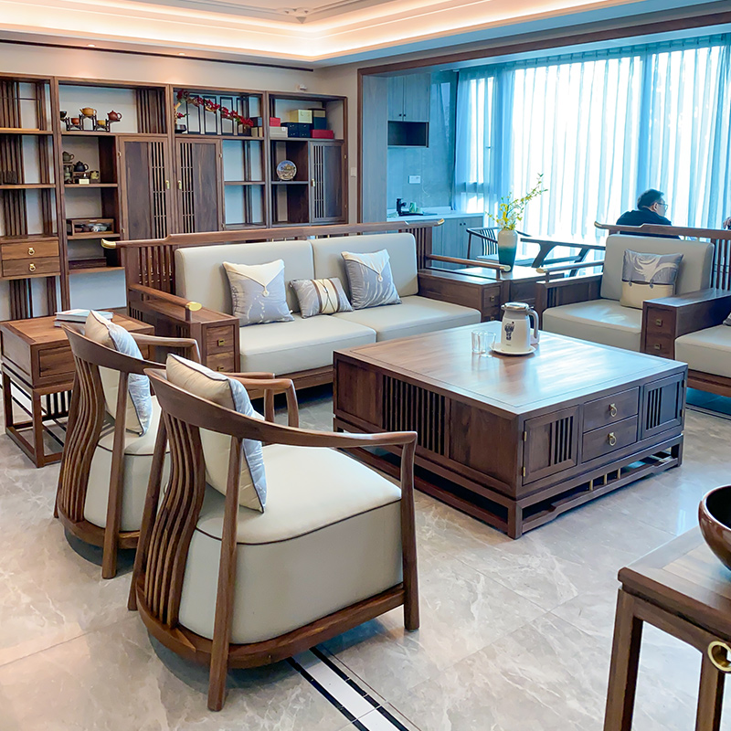 新中式实木沙发组合黑胡桃木现代轻奢别墅大户型平层客厅沙发家具