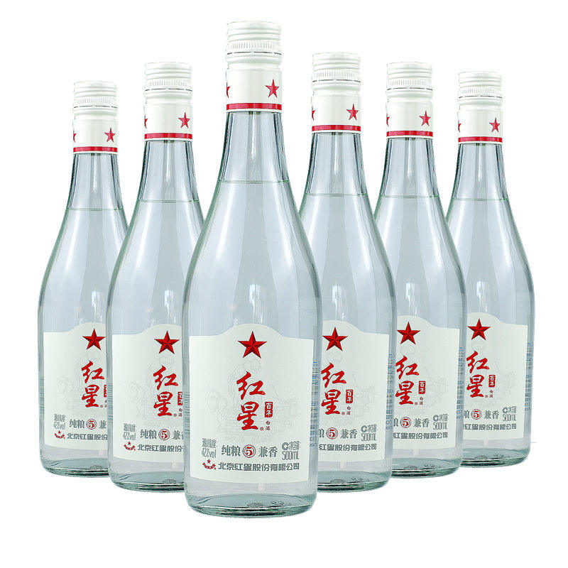 【新版】百年红星白酒 纯粮5兼香 42度兼香型透明瓶500ml*6瓶装