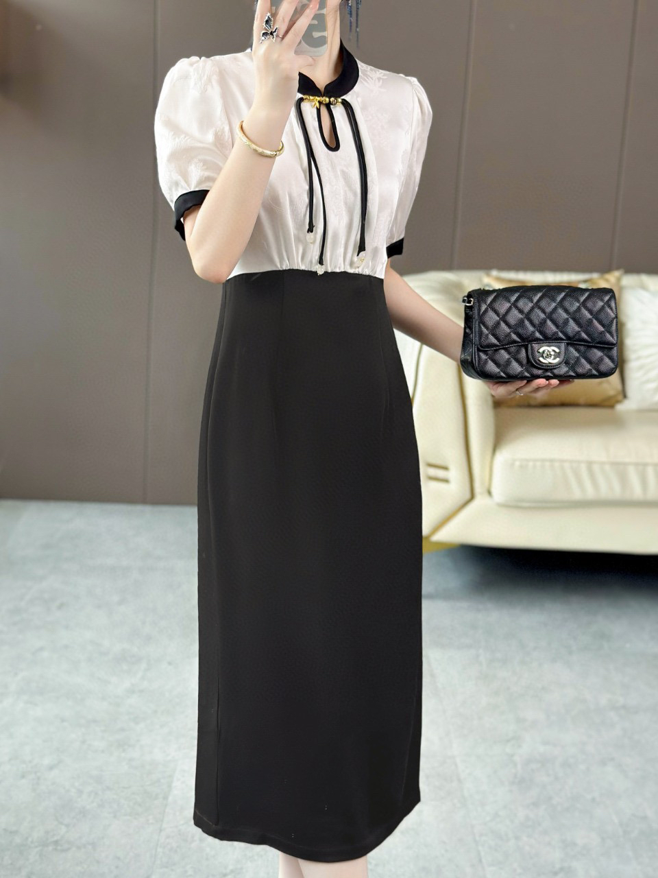 新中式国风女装高端精致气质小众设计黑色连衣裙套装2024新款春秋