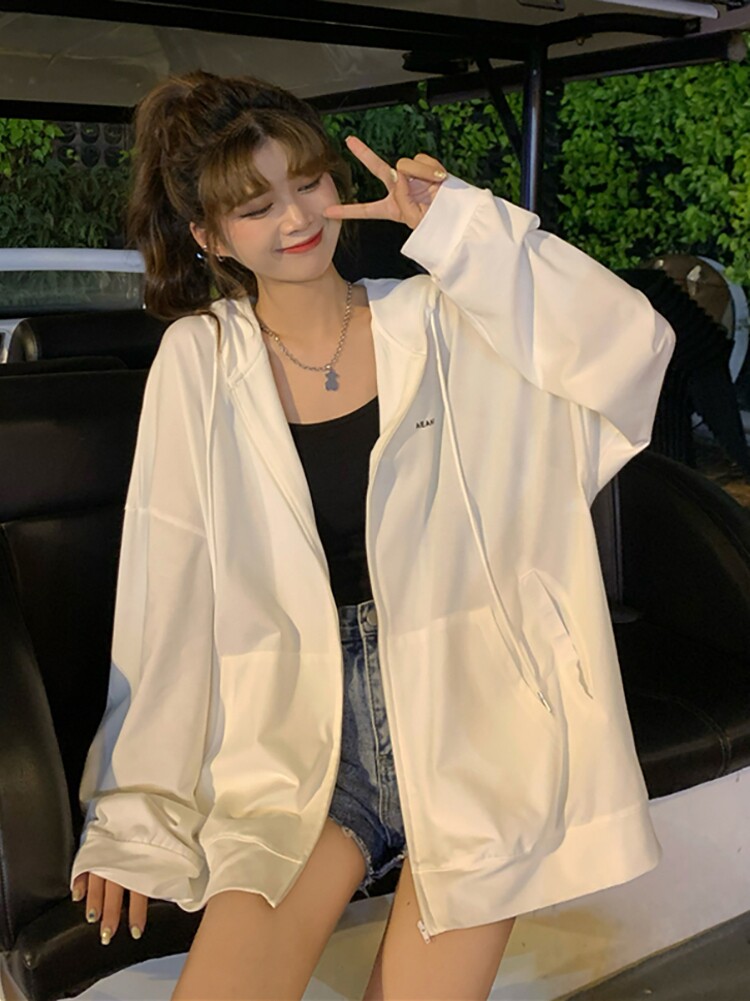 白色防晒衣女夏季2022年新款运动薄款外套宽松百搭防晒服上衣ins