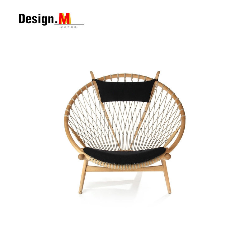北欧白蜡原木设计师家具circle chair圈椅实木编织绳午休闲躺椅