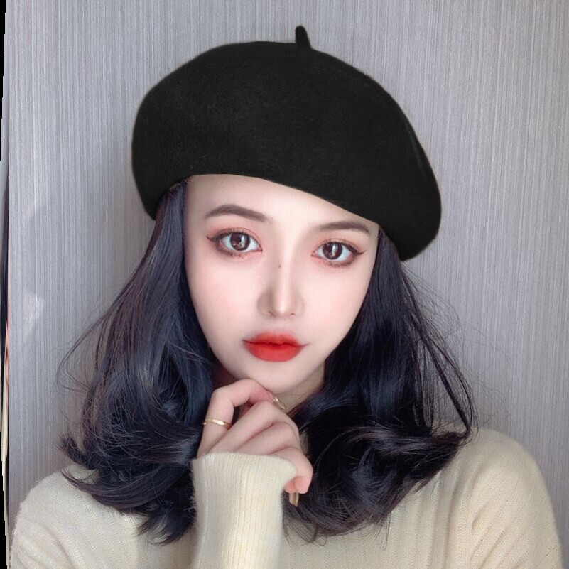 连帽子假发一体女秋冬贝雷帽头发一体戴帽子微卷仿真发带帽春秋款多