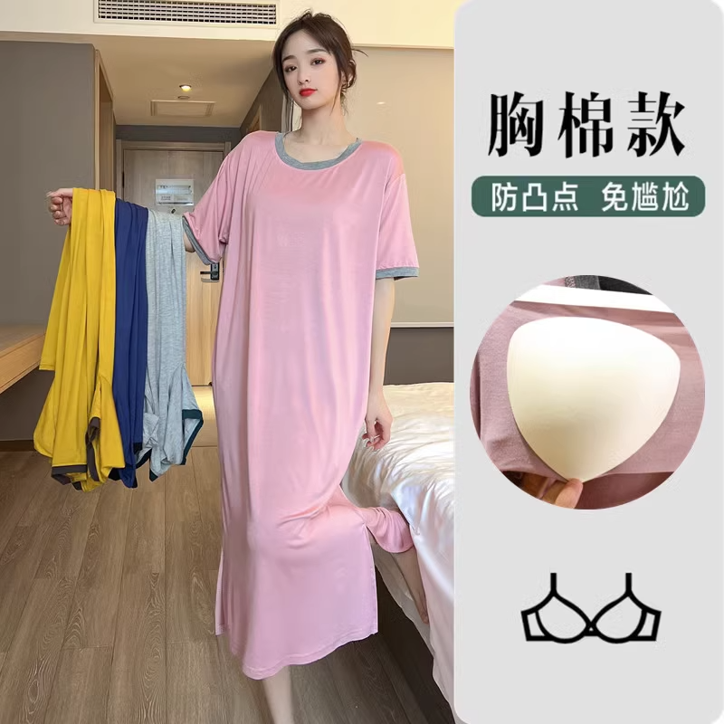 女夏外穿莫代尔短袖连衣裙大码薄款睡