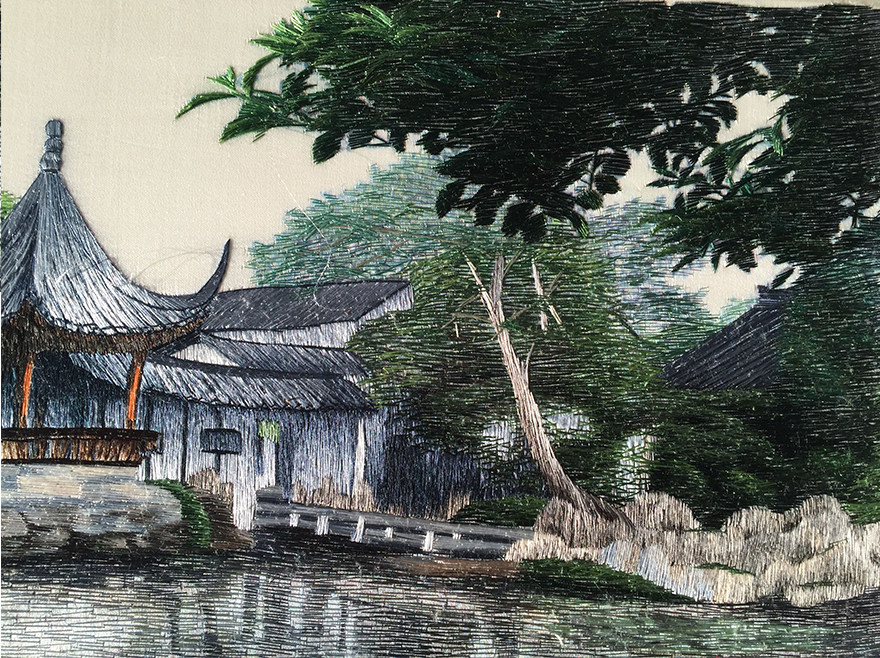 匠心苏绣《苏州园林》 精细真丝