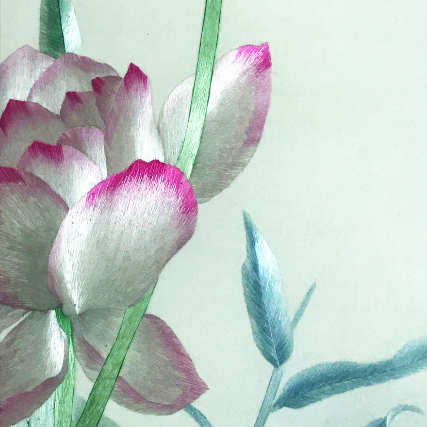 匠心刺绣《荷花图》精品真丝