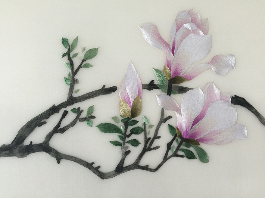 匠心苏绣《玉兰花》 精细真丝