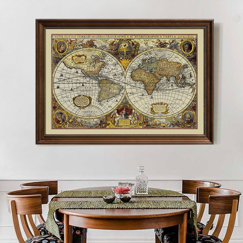 美式复古世界地图挂画卧室客厅沙发背景墙装饰画办公室玄关壁挂画
