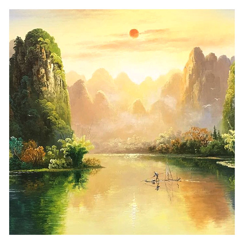 李冬云《漓江朝阳》布面油彩 职业画家