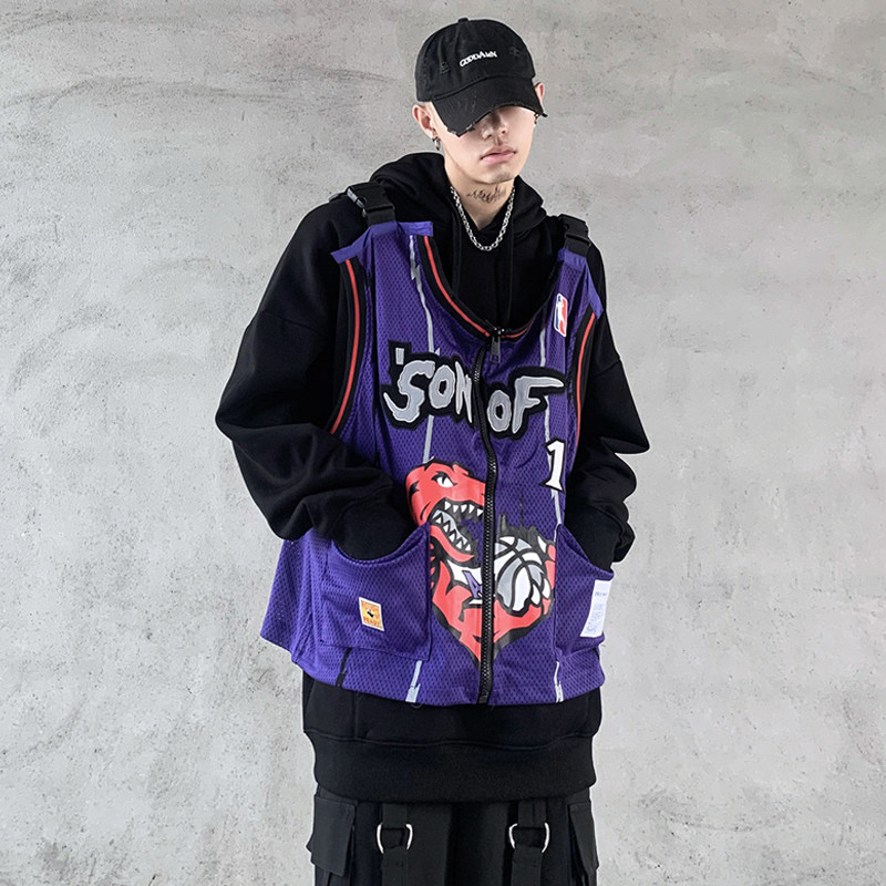 黑衣先生 高街机能战术潮牌球衣马甲男叠穿街拍嘻哈工装背心上衣