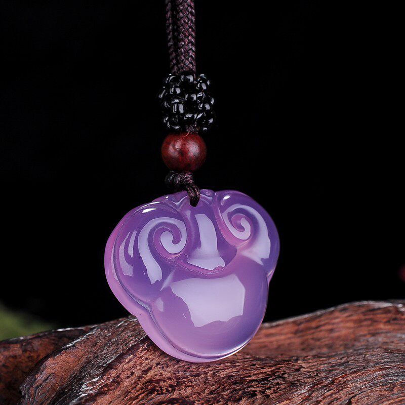 天然冰种紫玉髓长命锁吊坠项链帝王紫玛瑙如意锁平安玉坠男女挂件