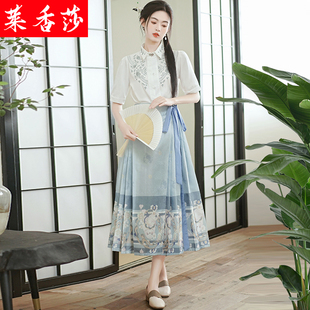 夏季新款汉元素新中式可以穿着上班的汉服改良版国风马面裙女套装