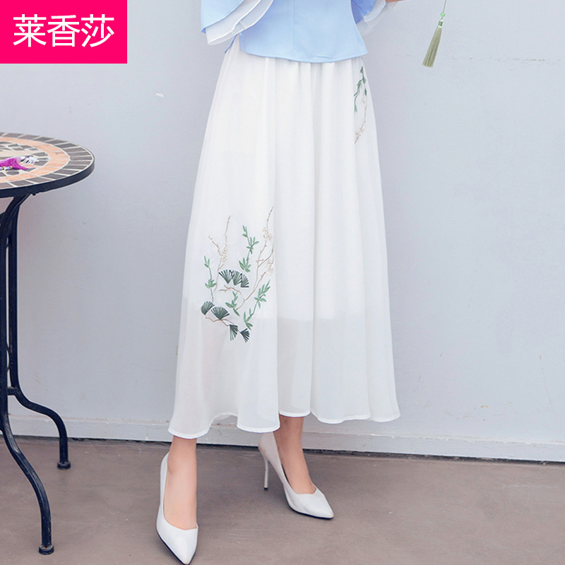 fresh Chiffon skirt Mid length version Big swing skirt Ethnic style Retro Women's wear Embroidery longuette Spring and summer skirtin the Women's clothing/Boutique , Skirts category - from Buy2taobao.com to provide professional Taobao agent buy service