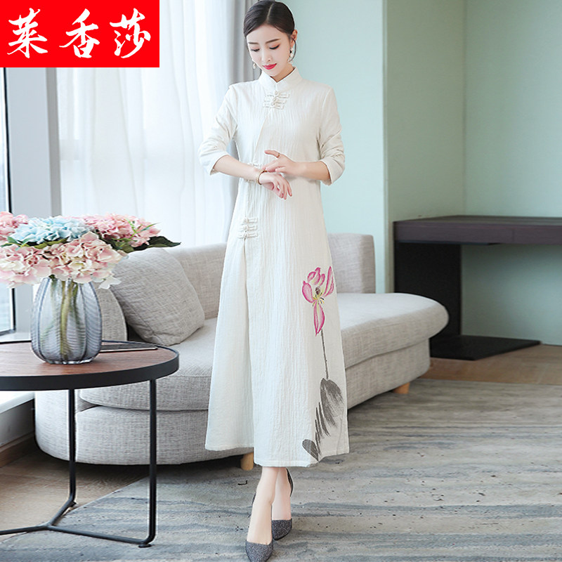 秋冬国风禅意女装加绒加厚禅服茶服复古文艺汉服改良旗袍连衣裙 原价