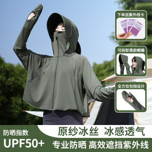 UPF50+防晒衣女款2024新款夏季防紫外线冰丝黑胶大帽檐宽松防晒服