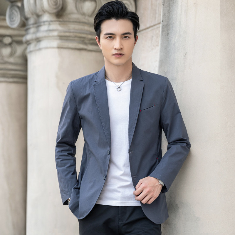 春秋休闲西服男上衣单件青年纯色薄款商务修身小西装韩版潮流外套