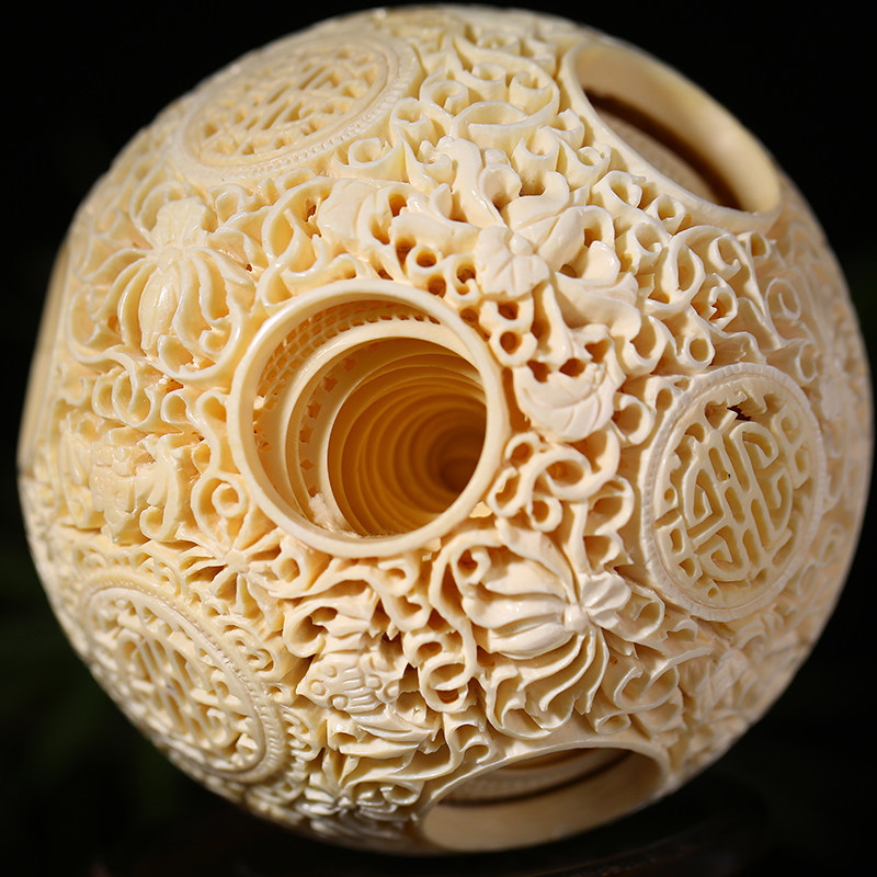 【24层玲珑球】天然西伯利亚猛犸牙大师手雕费时两个多月精雕