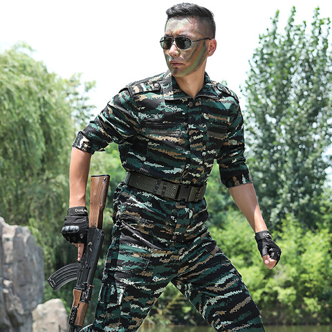 正品户外猎人迷彩服套装男军迷修身丛林虎斑cs作训服特种兵服
