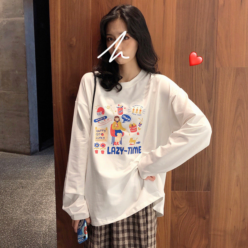 网红长袖t恤女ins超火宽松韩版潮春秋学生bf慵懒风内搭打底衫上衣