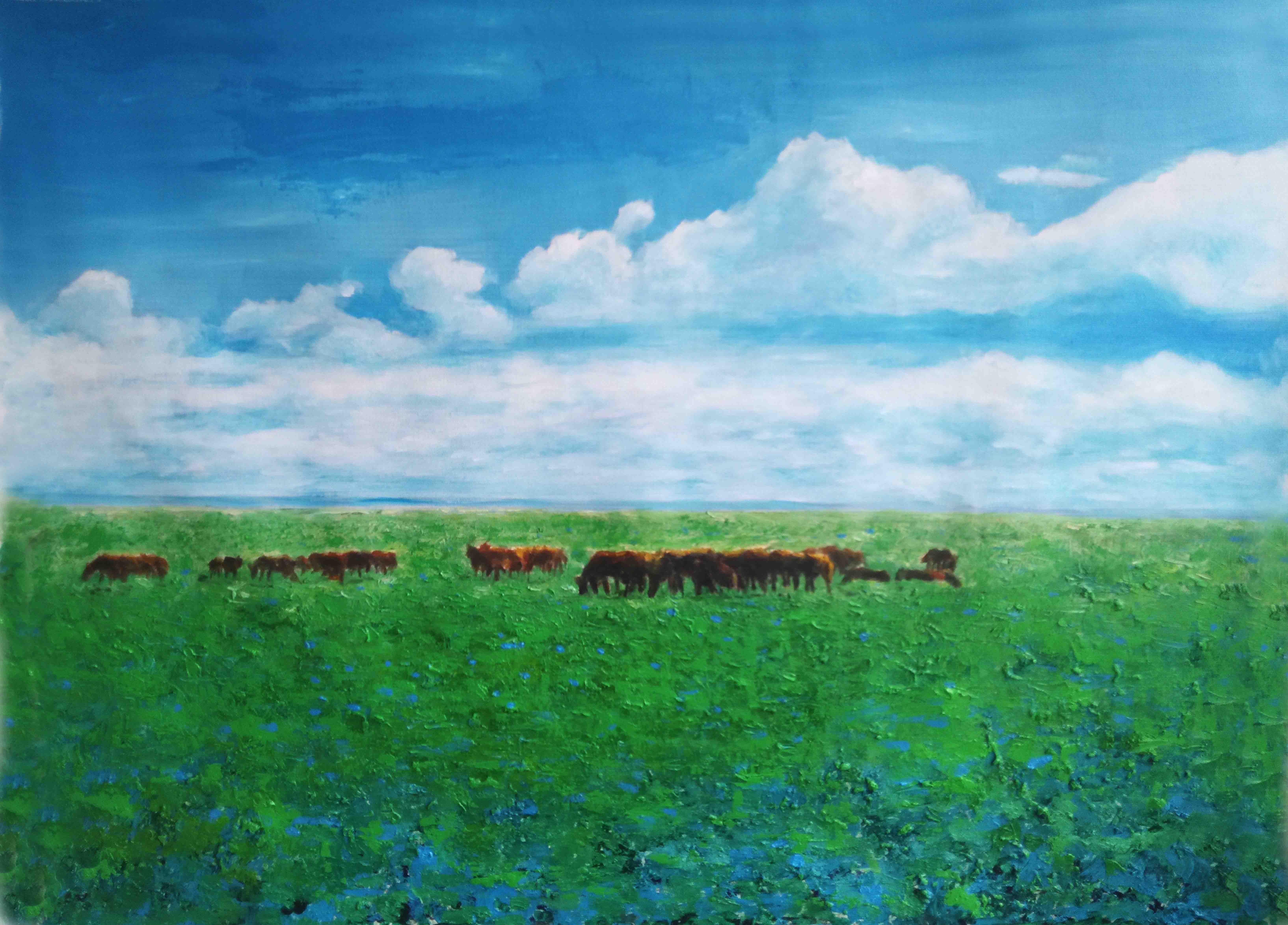 修亮《草原》油画