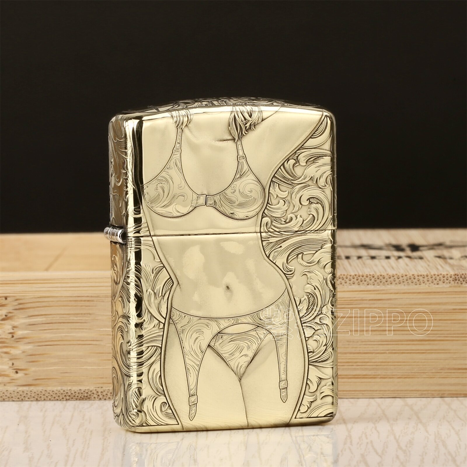 zippo防风打火机蚊版蚊子比基尼女郎内衣纯铜纯银双面浮雕加套雕