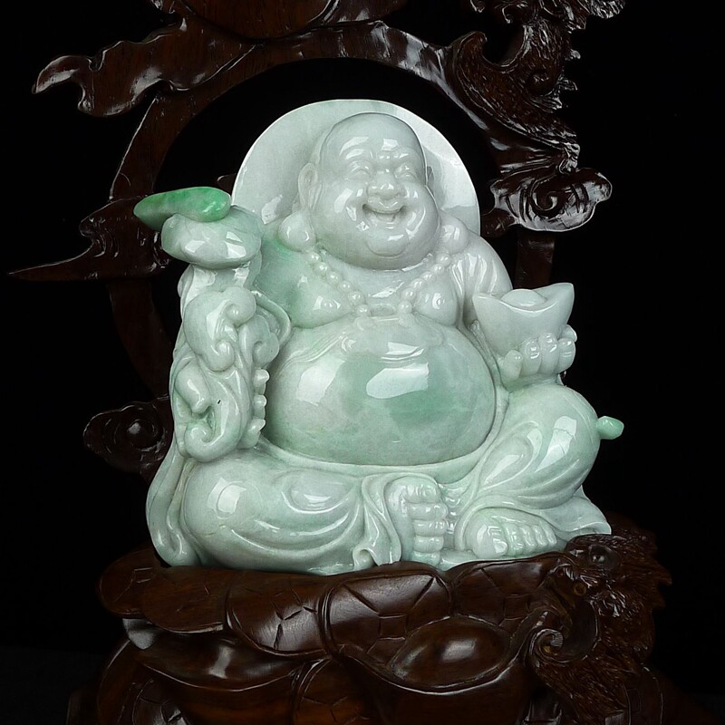[源头好货-四会] 冰糯种天然翡翠a货润绿佛公摆件2.14kg