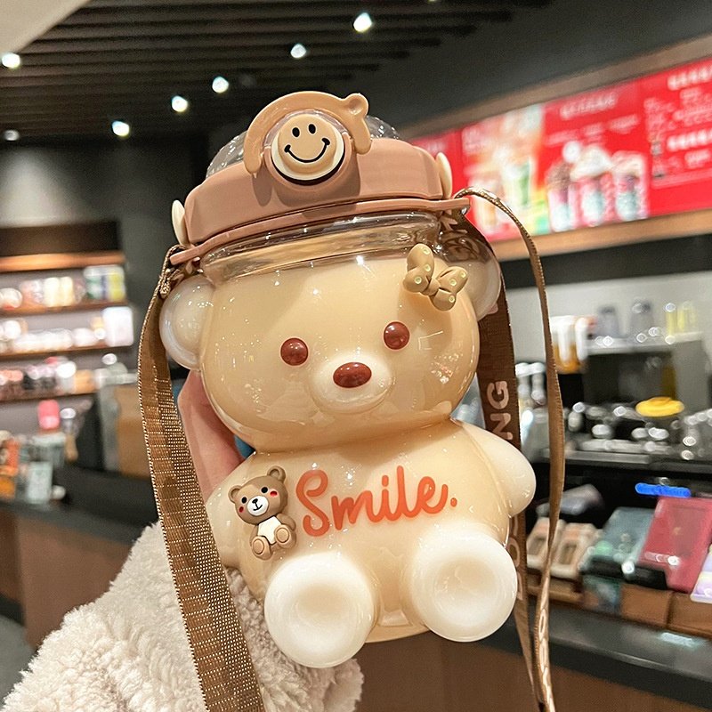 小熊网红水杯女高颜值2022新款塑料水壶大容量学生吸管杯子ins风