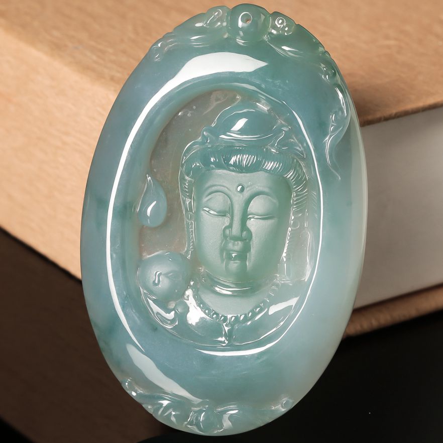 【源头好货-实物已检】天然缅甸翡翠a货拍卖观音头像吊坠44.37g