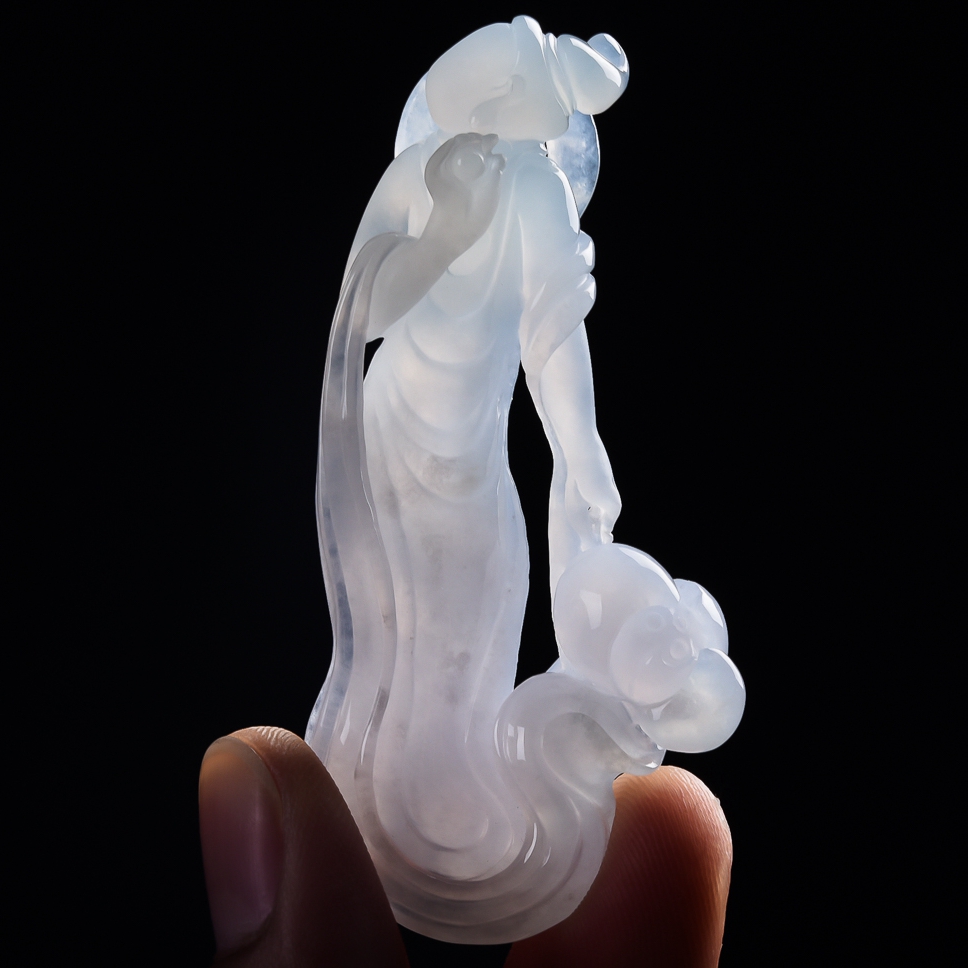 【源头好货-实物已检】皇廷翡翠a货拍卖冰润飞天仙女吊坠36.39g