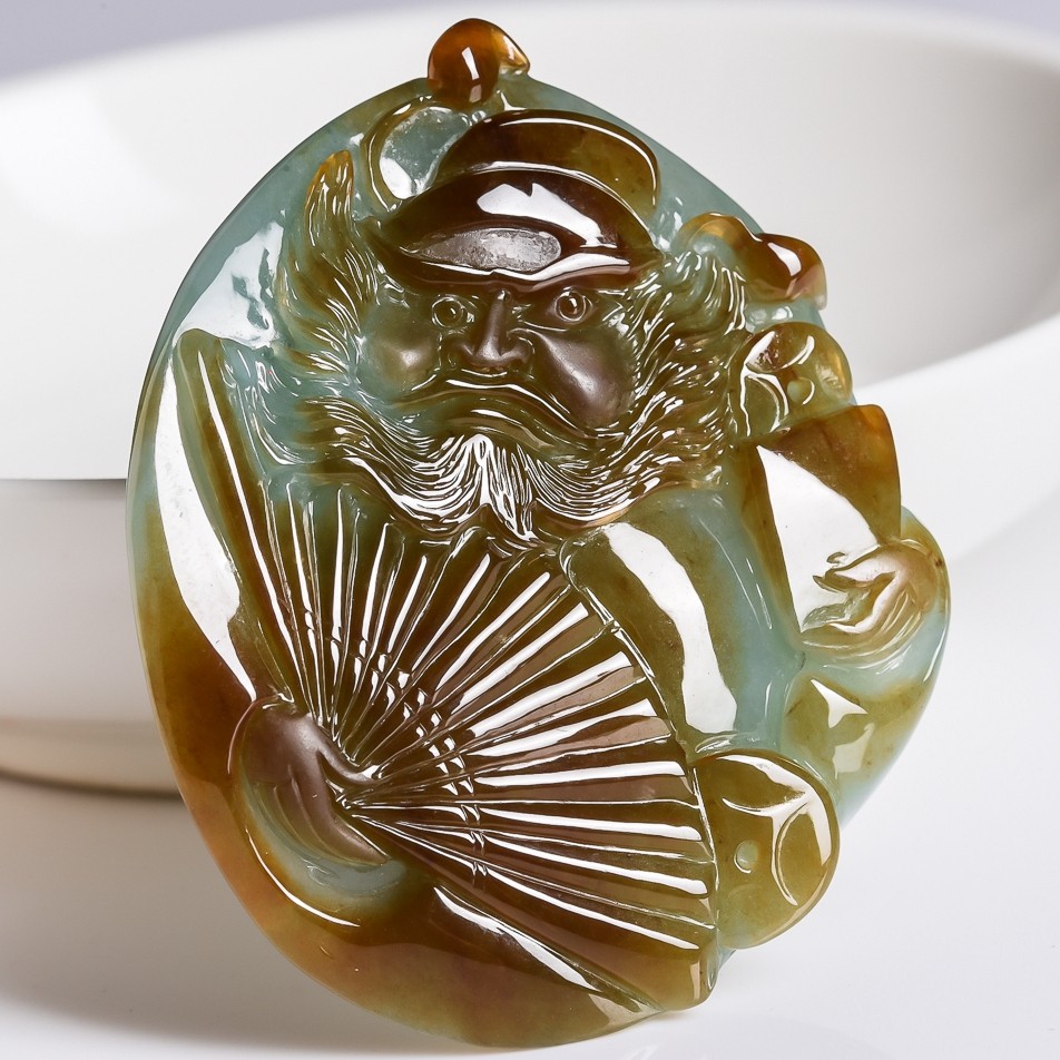 【源头好货-实物已检】缅甸翡翠a货拍卖双彩天师钟馗吊坠40.27g