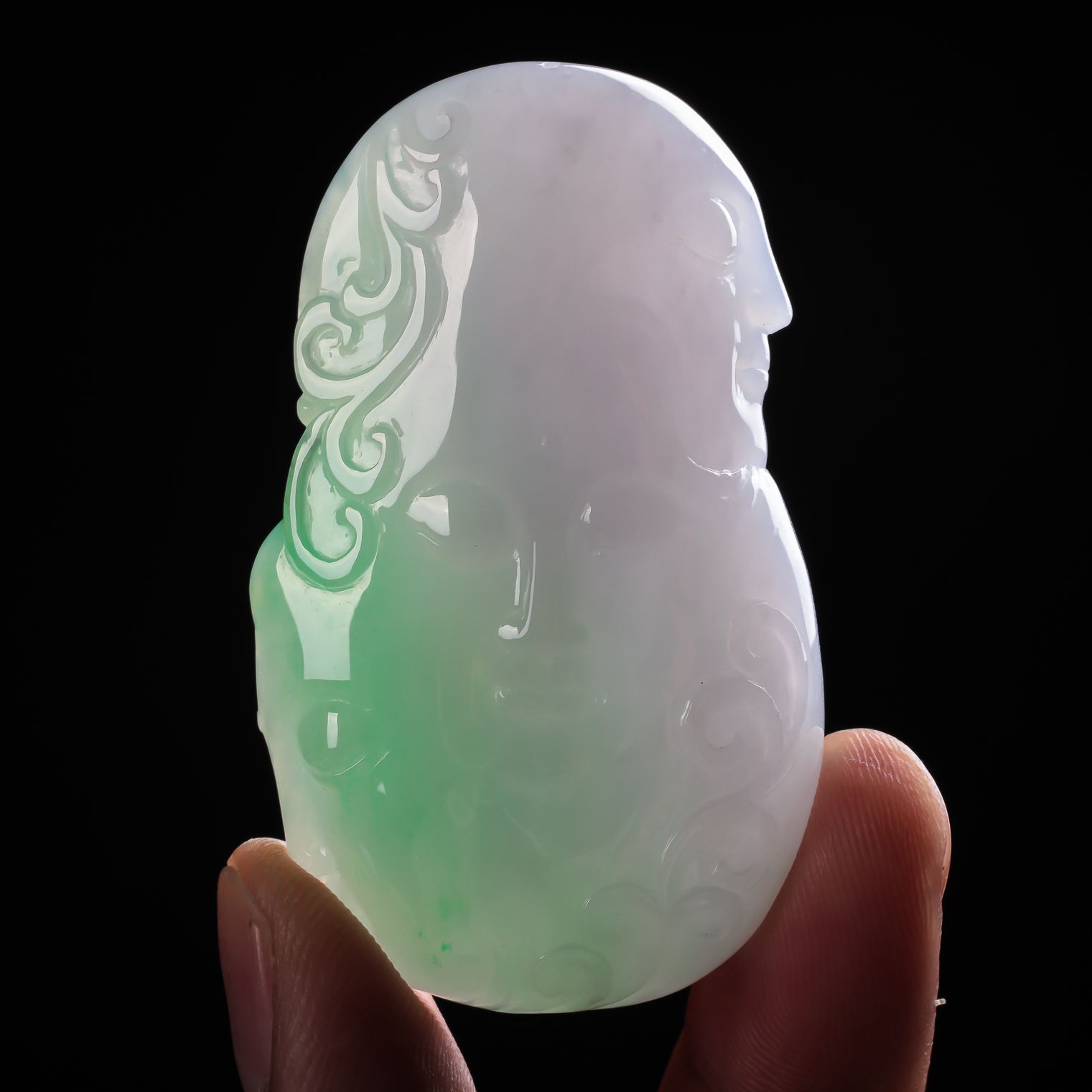 【源头好货--四会】天然a货翡翠双彩《花开见佛》吊坠47.99克