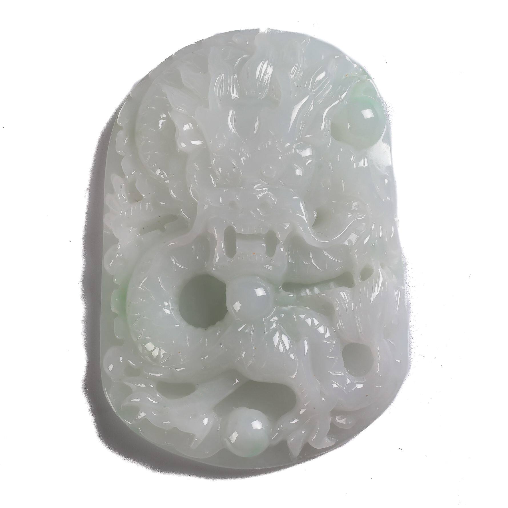 【源头好货-四会】翡翠a货拍卖冰润霸气祥龙吐珠吊坠65.77g